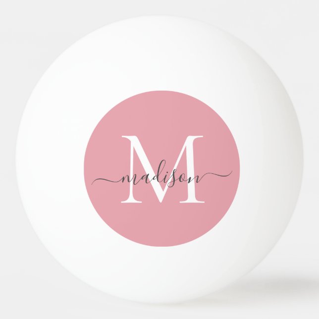 Blush Pink Monogram Elegant Girly Gray Script Tischtennisball (Vorderseite)