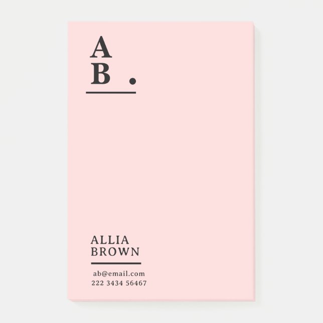 Blush Pink Monogram Modern Design Post-it Klebezettel (Vorderseite)