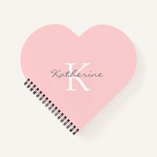 Blush Pink Monogram Name Heart Shapal Spiral Notizbuch (Vorderseite)
