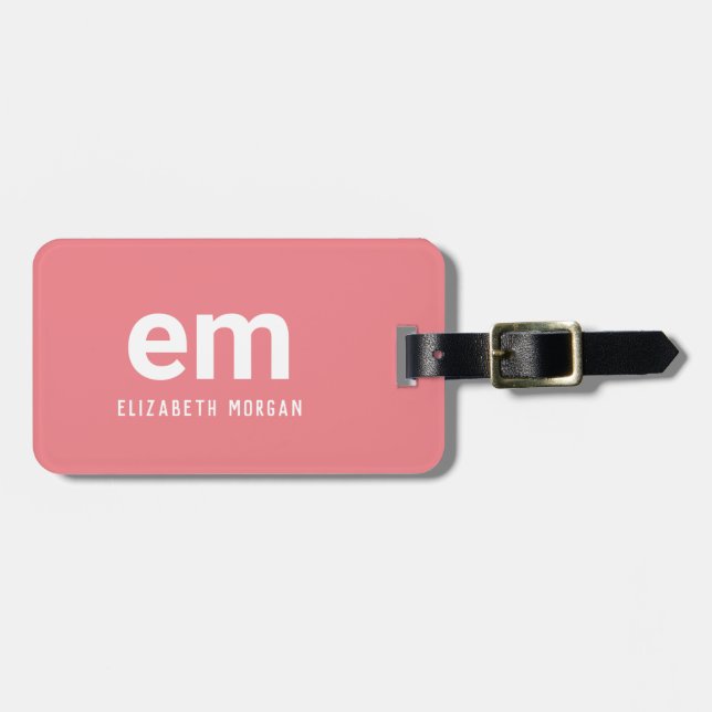 Blush Pink Monogram Name Modern Elegant Gepäckanhänger (Vorderseite horizontal)