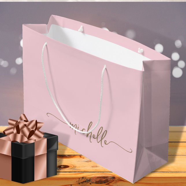 Blush Pink Monogram Name Script Gold Kalligrafie Große Geschenktüte (Von Creator hochgeladen)