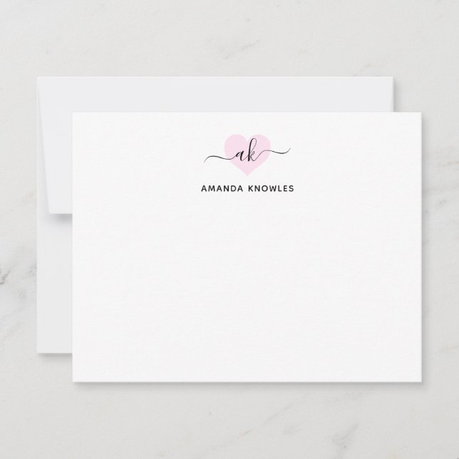 Blush Pink Monogram Simple Minimalistisch Girl Hea Mitteilungskarte (Vorderseite)