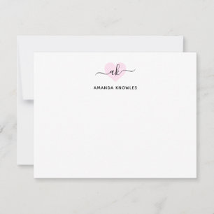Blush Pink Monogram Simple Minimalistisch Girl Hea Mitteilungskarte
