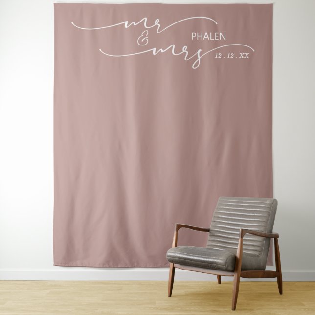 Blush Pink Mr. und Mrs. Wedding Banner Wandteppich (Beispiel)