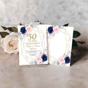 Blush Pink & Navy Blue 50. Hochzeitstag Einladung
