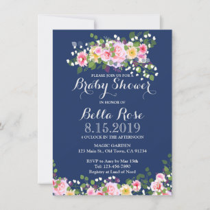 Blush Pink Navy Blue Baby Dusche Einladungen