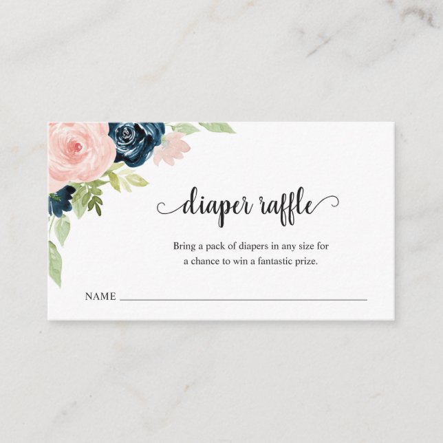 Blush Pink Navy Blue Diaper Raffle Baby Dusche Begleitkarte (Vorderseite)
