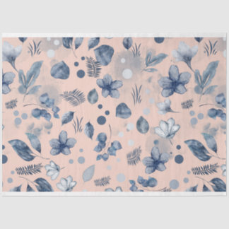 Blush Pink Navy Blue Floral Muster Seidenpapier