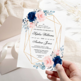 Blush Pink & Navy Blue Floral Wedding Einladung