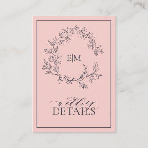 Blush Pink Navy Blue Monogram Wedding Details Begleitkarte