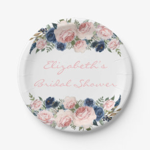Blush Pink Navy Blue Peony Wedding Pappteller