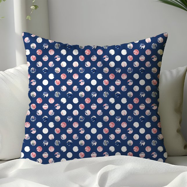 Blush Pink Navy Blue Polka Dots Floral Wasserfarbe Kissen (Von Creator hochgeladen)