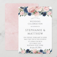 Blush Pink Navy Blue Watercolor Peony Wedding