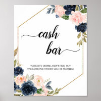 Blush Pink Navy Geometric Cash Bar Sign