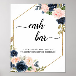 Blush Pink Navy Geometric Cash Bar Sign Poster