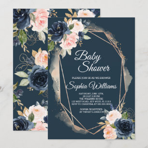 Blush Pink, Navy & Gold Baby Dusche Einladung