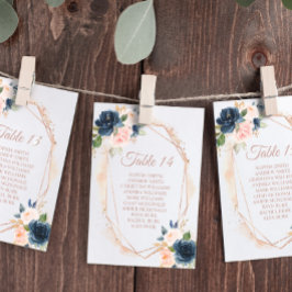 Blush Pink, Navy & Gold Seating Chart Card Card Ka Einladung