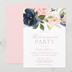 Blush Pink & Navy Hübsches Party für das Ruhestand Einladung