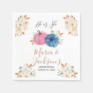 Blush Pink & Navy Pumpkin Gender Reveal Serviette