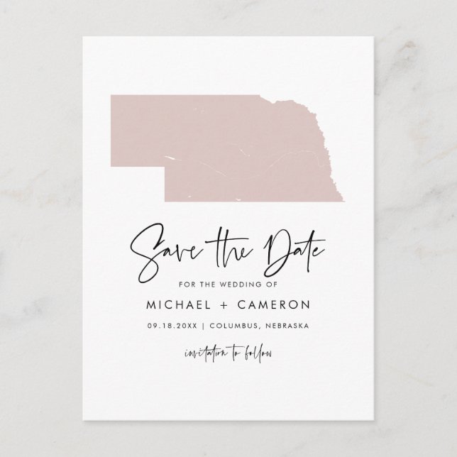 Blush Pink Nebraska Karte Save the Date (Vorderseite)
