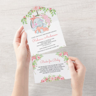 Blush Pink Niedlich Elephant Baby Dusche All In One Einladung
