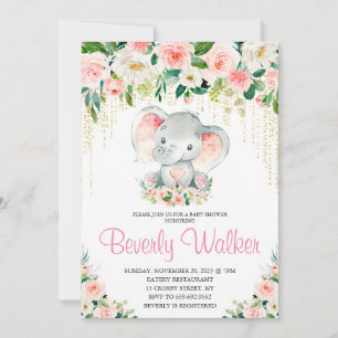 Blush Pink Niedlich Elephant Baby Dusche Einladung