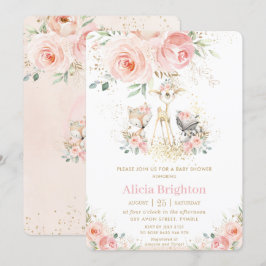 Blush Pink Niedlich Woodland Girly Baby Dusche Einladung