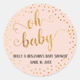 Blush Pink "Oh Baby" Imitate Gold Foil Confetti Runder Aufkleber