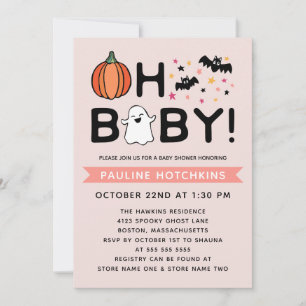 Blush Pink Oh Baby Pumpkin Halloween Baby Dusche Einladung
