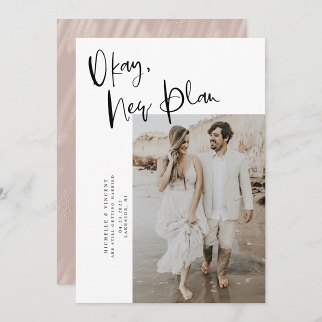 Blush Pink Okay neue Plan Hochzeit retten das Datu Save The Date (Vorne/Hinten)