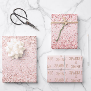 Blush Pink Ombre Glitzy Glitzer Sparkle Geschenkpapier Set