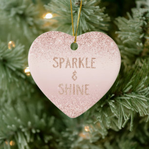 Blush Pink Ombre Glitzy Glitzer Sparkle Keramik Ornament