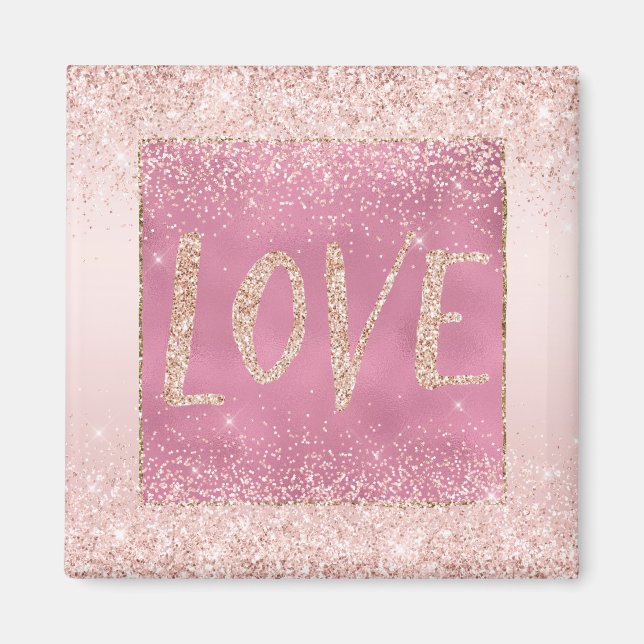 Blush Pink Ombre Glitzy Glitzer Sparkle Liebe Magnet (Vorne)