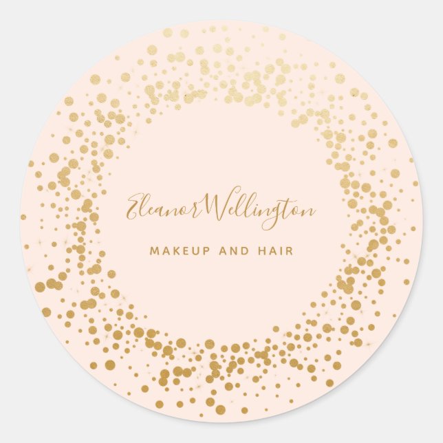 Blush Pink Ombre Gold Confetti Dots Creative Runder Aufkleber (Vorderseite)