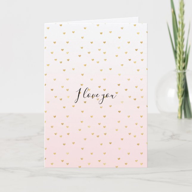 Blush Pink Ombre Gold Hearts Liebe Karte (Vorderseite)