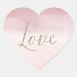 Blush Pink Ombre Wasserfarbe Gold Glitzer Liebe Herz-Aufkleber