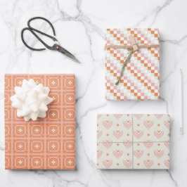 Blush Pink & Orange 3 Set Blumenpapier Geschenkpapier Set