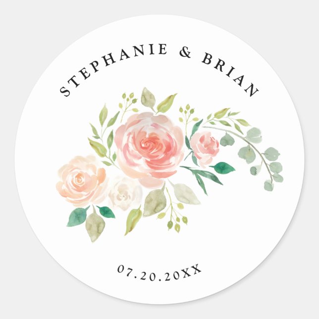 Blush Pink orange Blütenfarben Hochzeit Runder Aufkleber (Vorderseite)