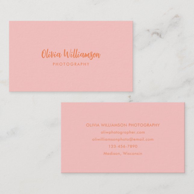 Blush Pink Orange Script Name Minimalist Creative Visitenkarte (Vorne/Hinten)
