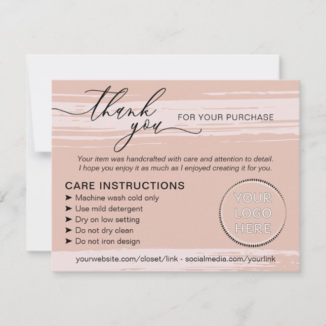 Blush Pink Orange Small Business Instructions Care Dankeskarte (Vorderseite)