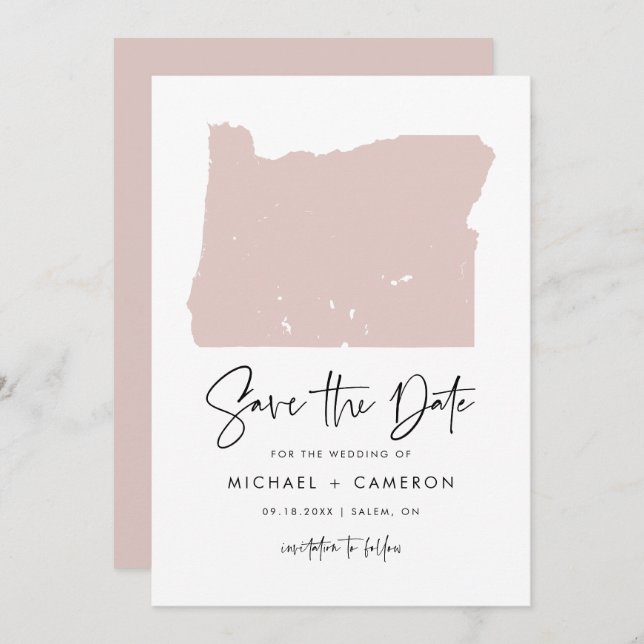 Blush Pink Oregon Karte Minimalistische Script Hoc (Vorne/Hinten)