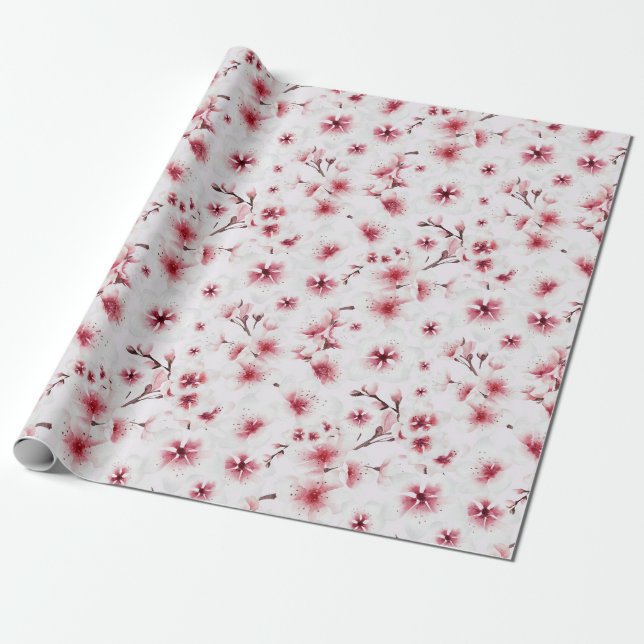 Blush Pink Oriental Japanischer Kirschblossom Geschenkpapier (Ungerollt)