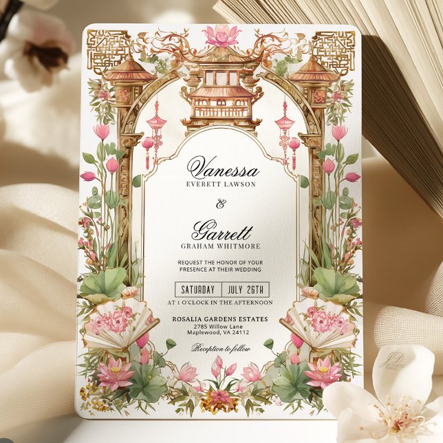 Blush Pink Oriental Lotus Blume Hochzeit Einladung (Von Creator hochgeladen)