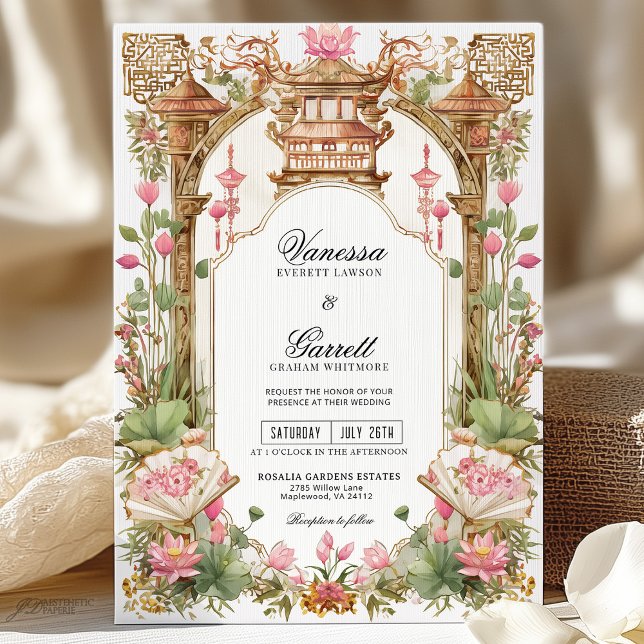 Blush Pink Oriental Lotus Blume Hochzeit Einladung (Von Creator hochgeladen)