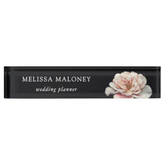 Blush Pink Painted Rose Black Namensplakette