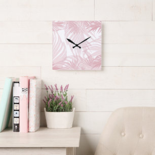 Blush Pink Palm Bliss 1 #tropic #art Quadratische Wanduhr