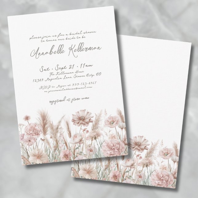 Blush Pink Pampas Floral Boho Brautparty Einladung (Blush Pink Pampas Floral Boho Bridal Shower Invitation )