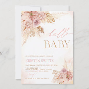 Blush Pink Pampas Floral Hello Baby Dusche Einladu Save The Date