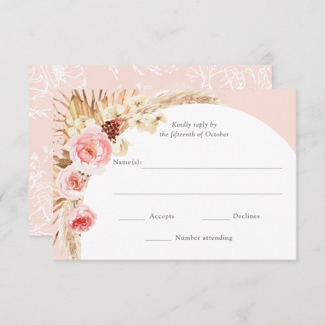 Blush Pink Pampas Grass Boho Floral Wedding RSVP (Vorne/Hinten)