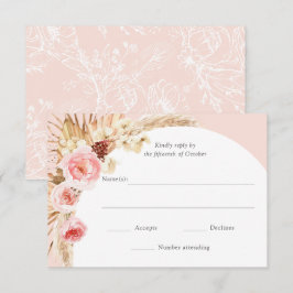 Blush Pink Pampas Grass Boho Floral Wedding RSVP Karte
